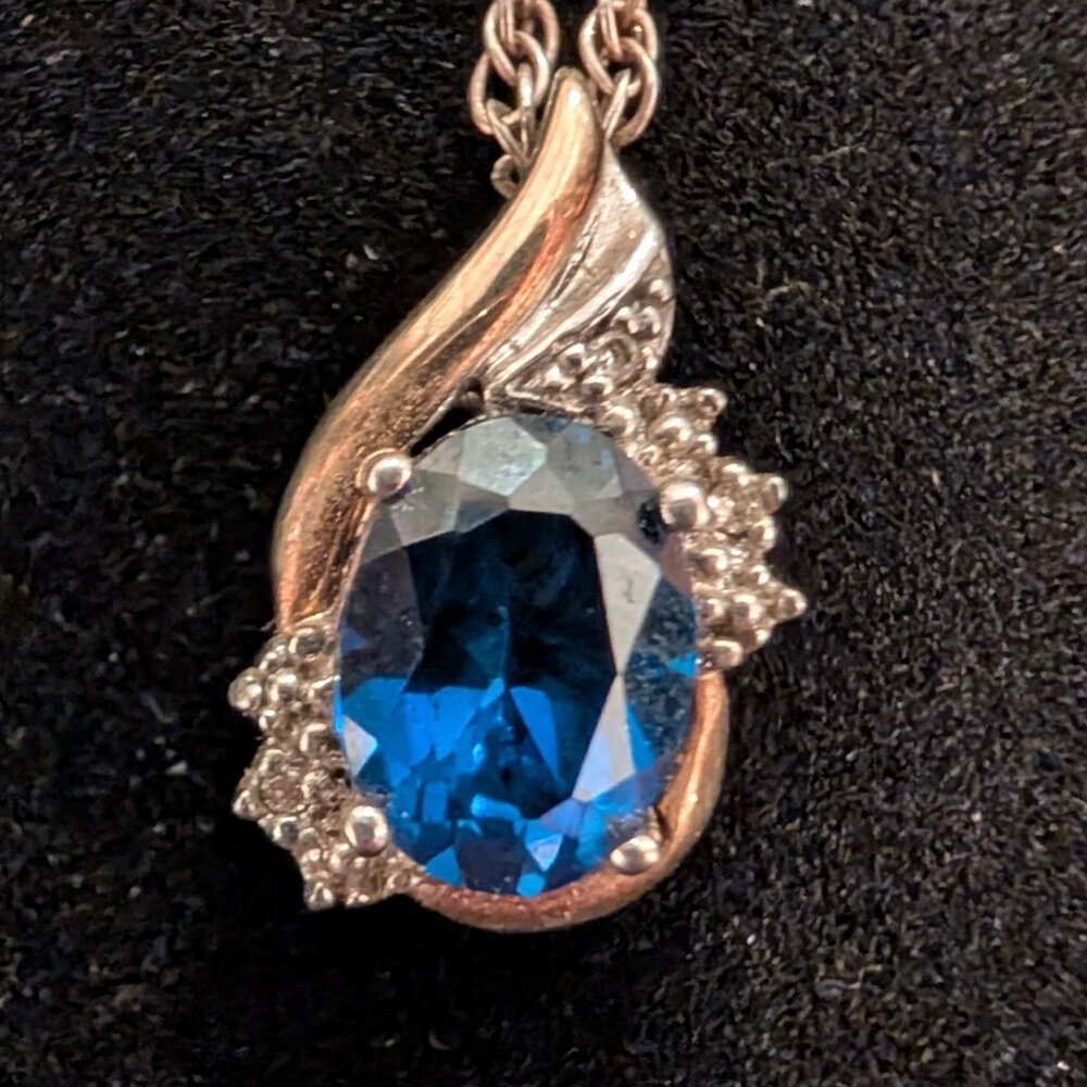 Vintage Alwand Vahan Sterling Silver 10k Gold Sapphire Diamond Pendant Chain